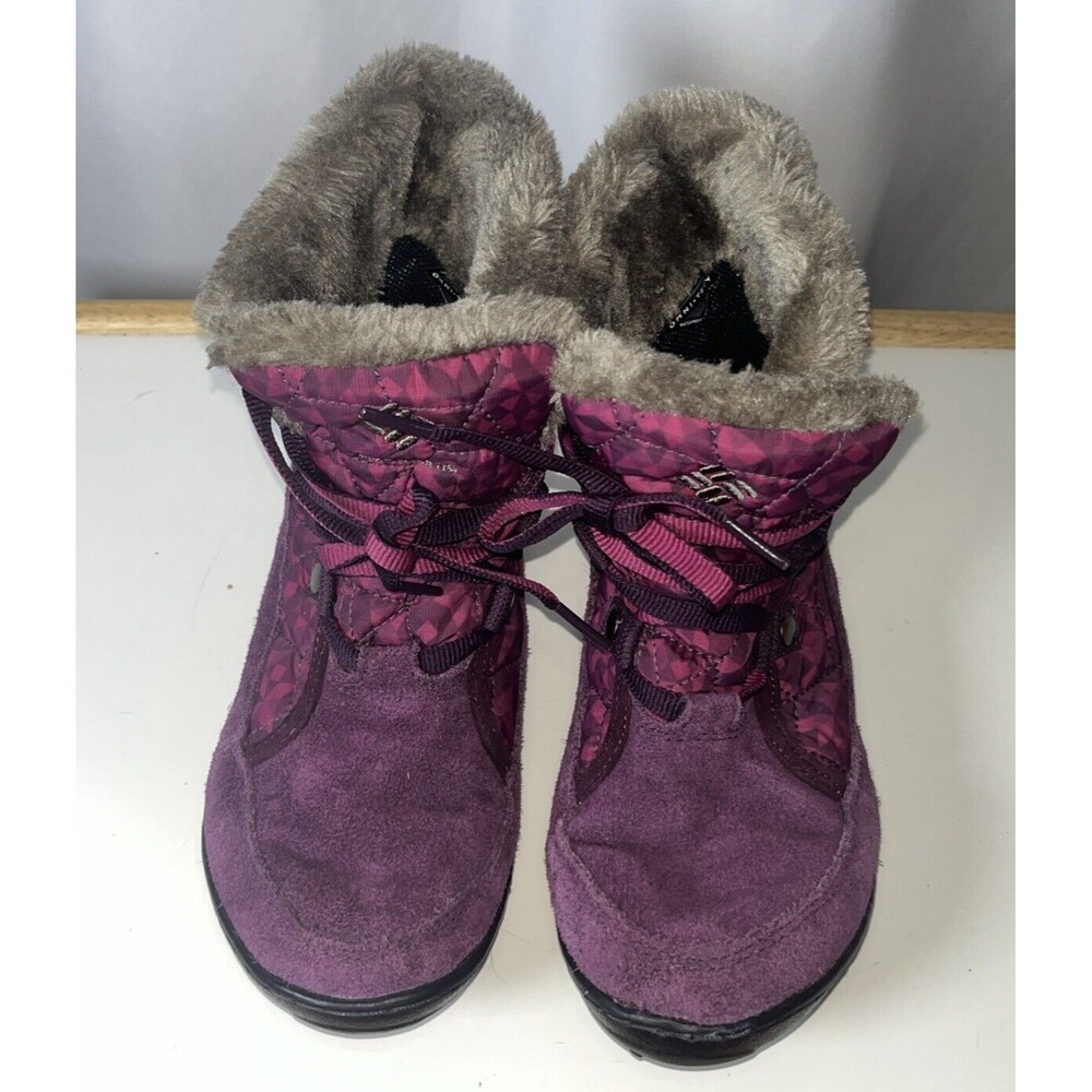 Columbia 200 Grams Snow Boots Purple Print 6.5 Size Omni Heat Minx Shortly